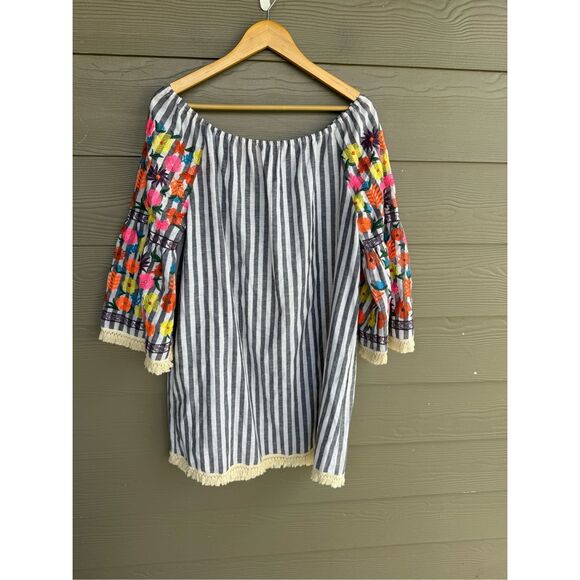 Philosophy embroidered linen blend off the shoulder mini dress - Picture 2 of 7